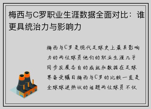 梅西与C罗职业生涯数据全面对比：谁更具统治力与影响力