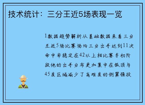 技术统计：三分王近5场表现一览