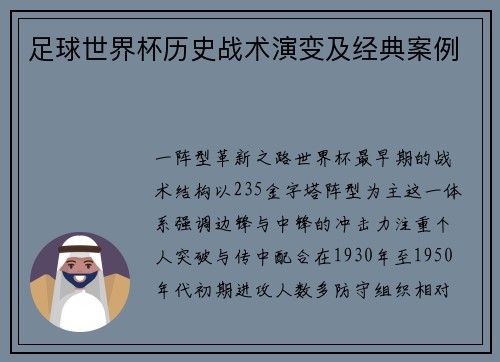 足球世界杯历史战术演变及经典案例